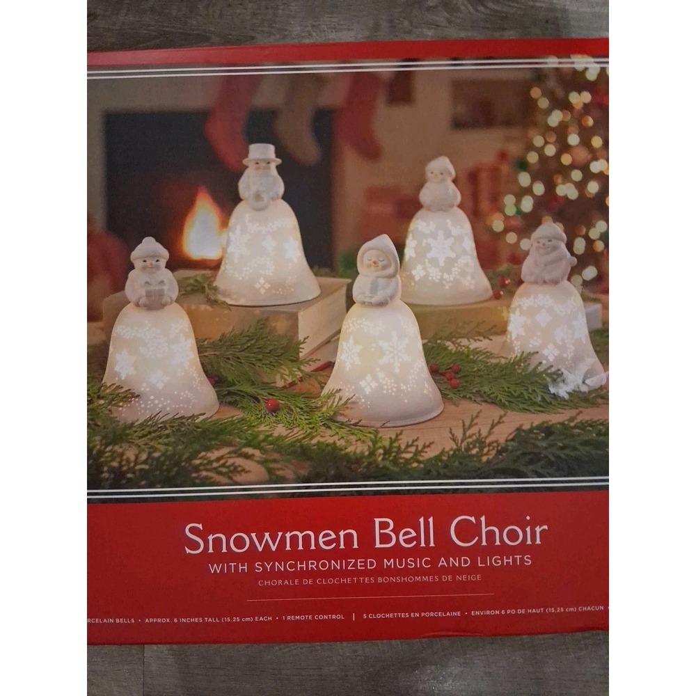 NIB HTF Hallmark Snowmen Bell Choir Musical Decorations Light And Sound NEW - Picture 3 of 4